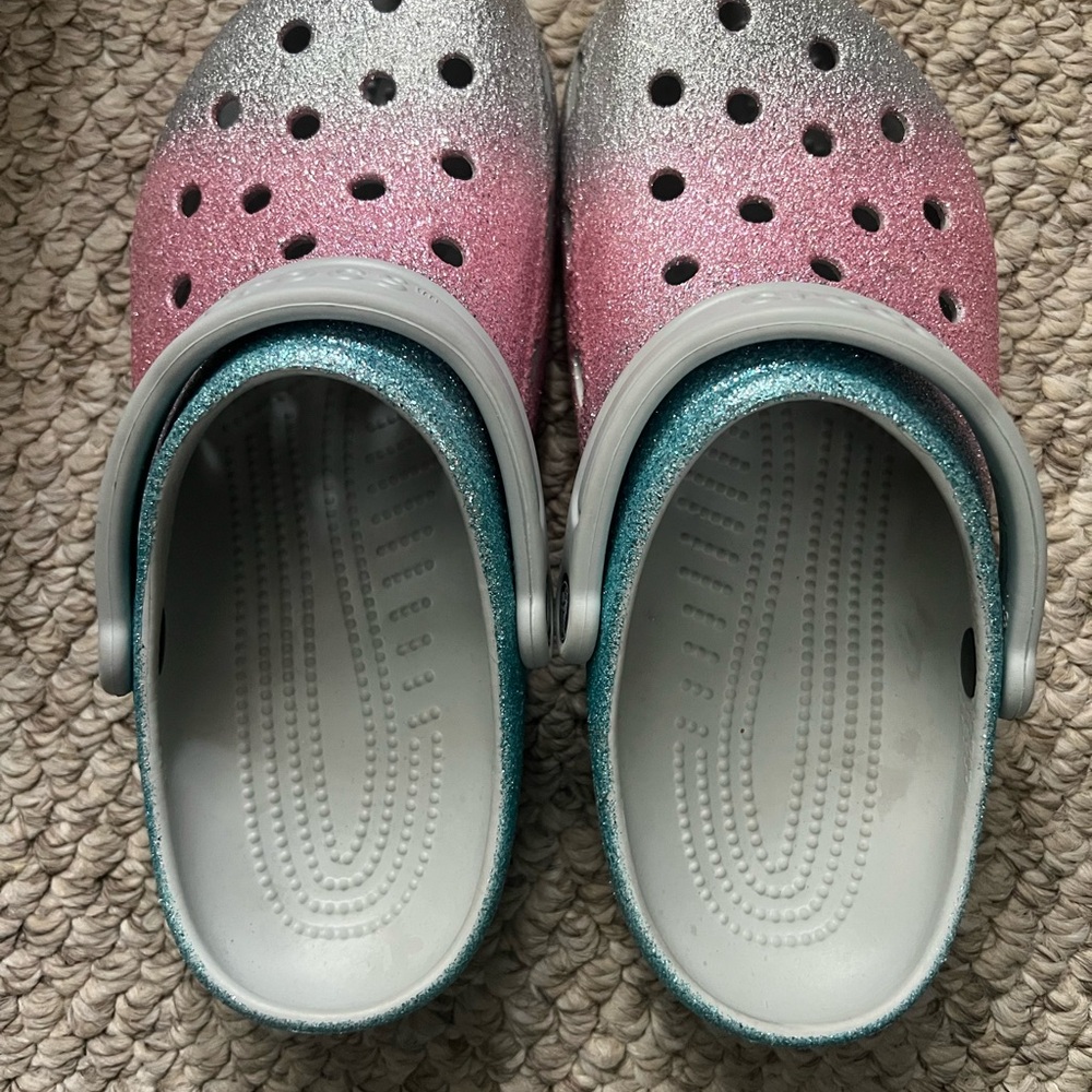 CROCS Pink and Silver Slippers with Ventilation Holes